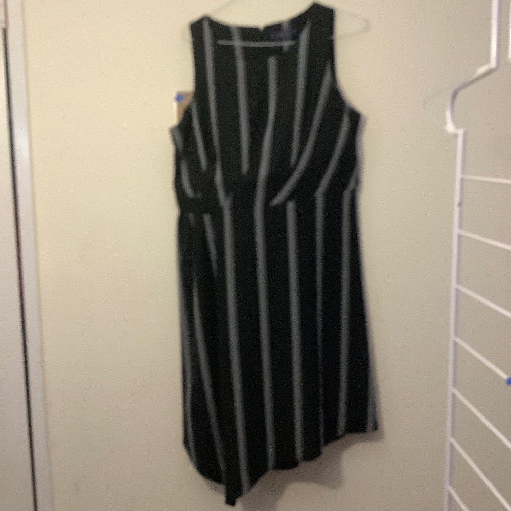 Rachel Roy black/white stripe asymmetrical hem dress, size 14W